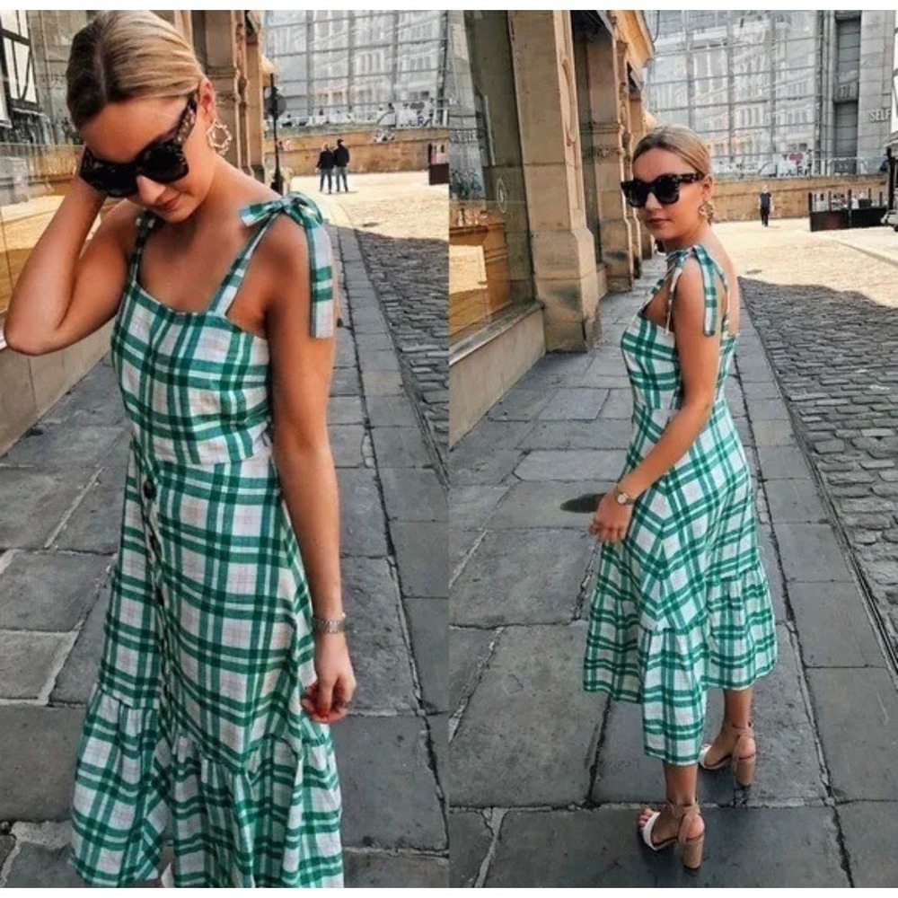 Zara | Women's Checked Midi Dress Blogger Favorite Sz XS​​​​​​​​​​​ - Picture 2 of 13